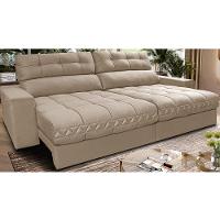 Sofá Retrátil e Reclinável 2,12m Molas Ensacadas Cama inBox Brasil Velusoft Bege - 1