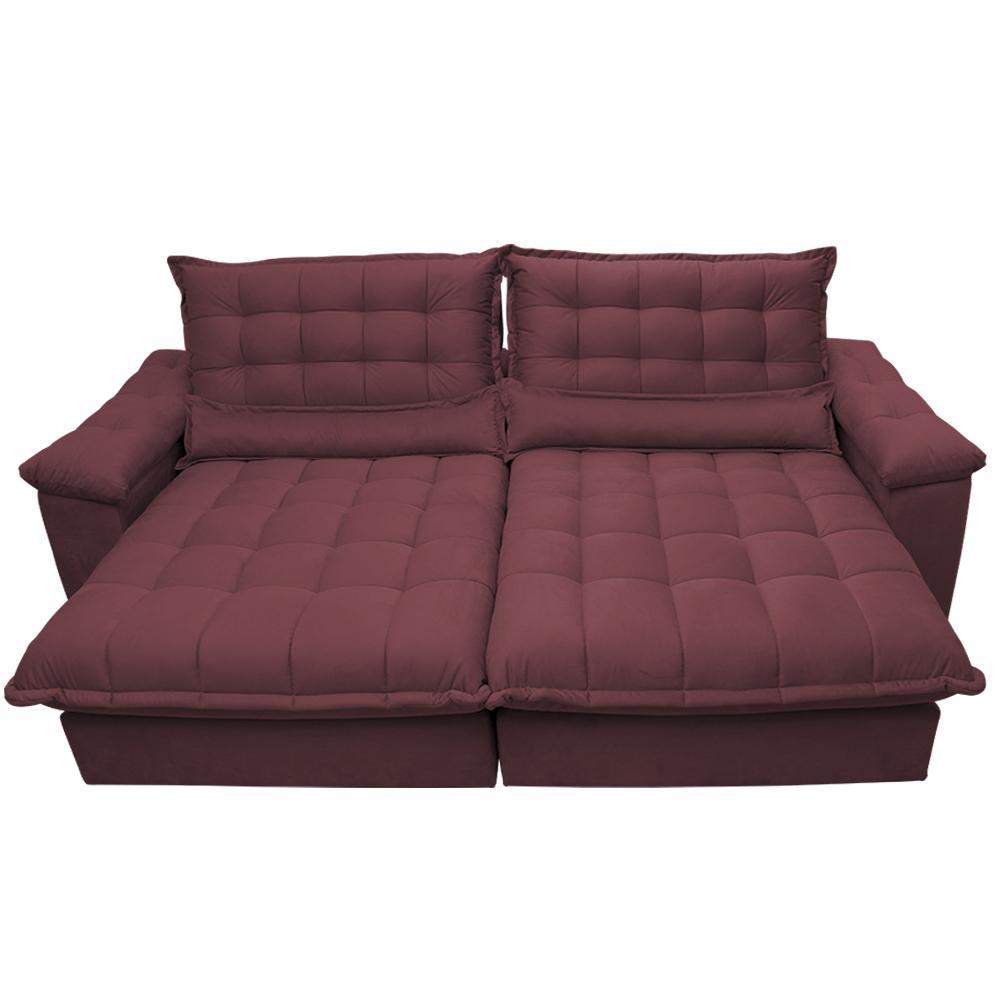 Sofá Retrátil e Reclinável 2,12m com Molas Ensacadas Cama inBox Aconchego Tecido Suede Vinho - 5