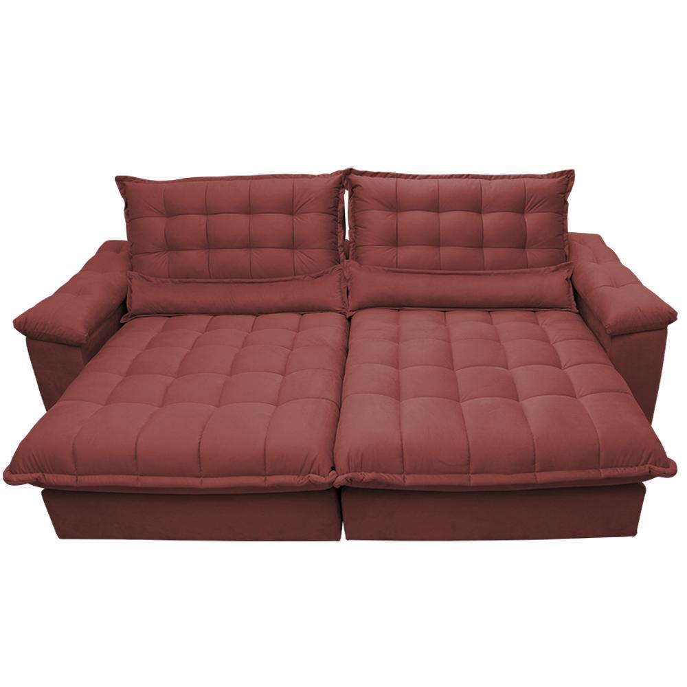Sofá Retrátil e Reclinável 2,32m com Molas Ensacadas Cama inBox Aconchego Tecido Suede Vermelho - 5
