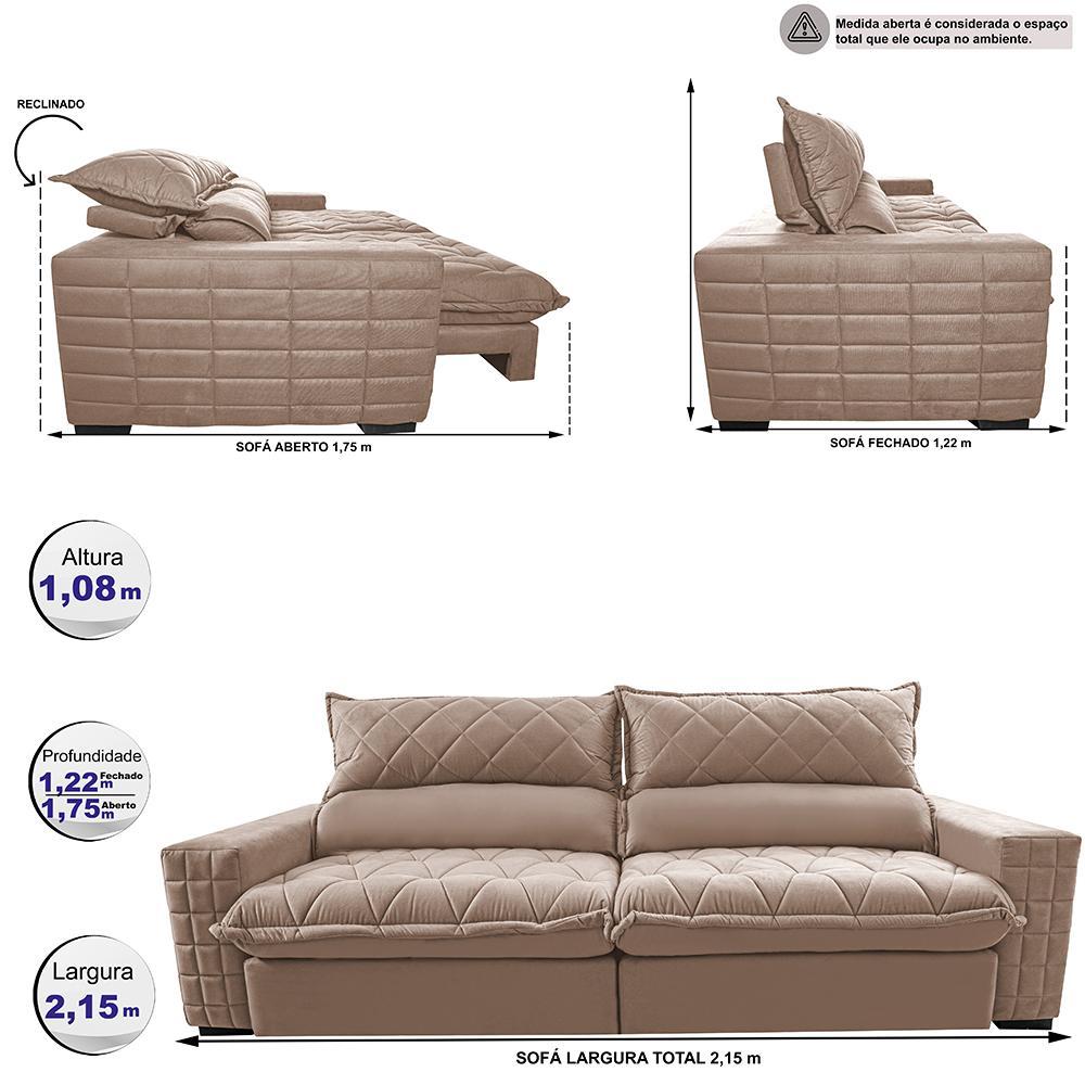 Sofá Retrátil e Reclinável 2,15m Molas Ensacadas Cama inBox Elegance com ThermoGel Velusoft Bege - 2