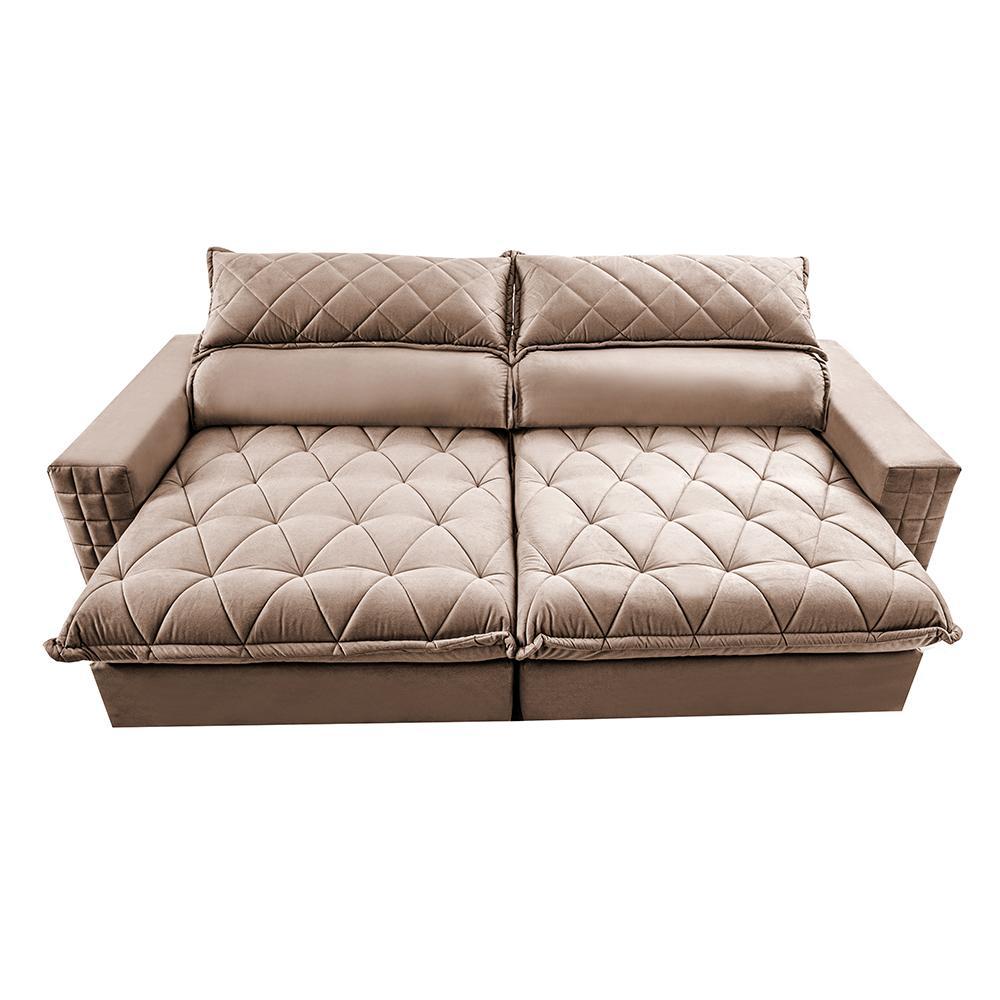 Sofá Retrátil e Reclinável 2,15m Molas Ensacadas Cama inBox Elegance com ThermoGel Velusoft Bege - 5