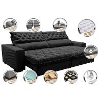Sofá Retrátil e Reclinável 2,15m Molas Ensacadas Cama inBox Spazus com Bordado 3D Velusoft Preto - 3