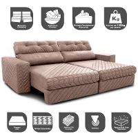 Sofá Retrátil e Reclinável 2,15m Molas Ensacadas Cama inBox Style Thermo Gel Linho Bege Escuro - 3