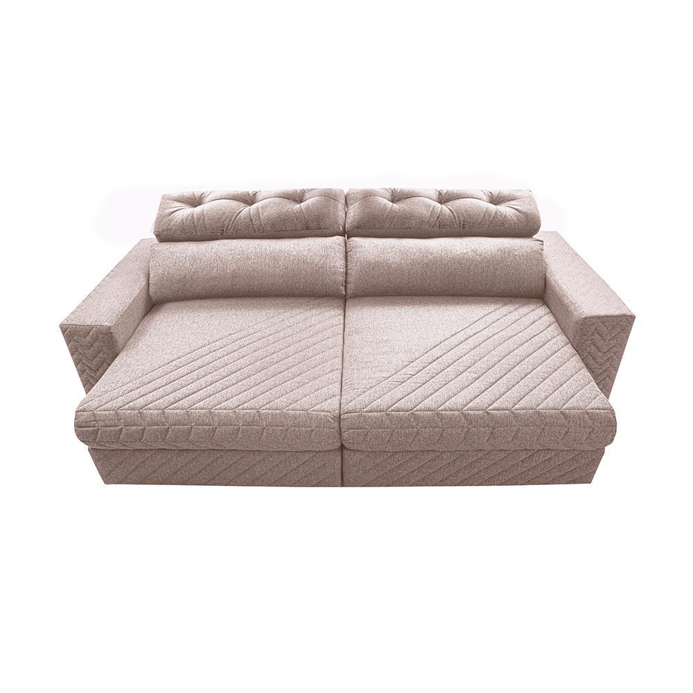 Sofá Retrátil e Reclinável 2,15m Molas Ensacadas Cama inBox Style Thermo Gel Linho Bege Claro - 5