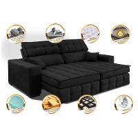 Sofá Retrátil e Reclinável 2,20m Molas Ensacadas e Costura Tripla Cama inBox Nobre Suede Preto - 3