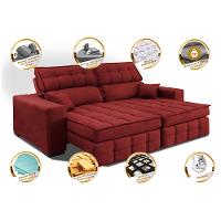 Sofá Retrátil e Reclinável 2,20m Molas Ensacadas e Costura Tripla Cama inBox Nobre Suede Vermelho - 3
