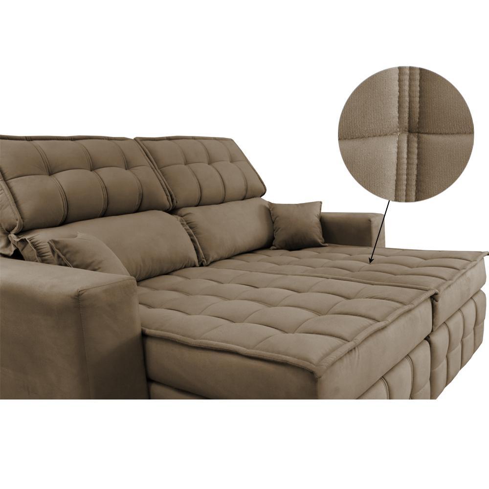 Sofá Retrátil e Reclinável 2,20m Molas Ensacadas e Costura Tripla Cama inBox Nobre Suede Castor - 4