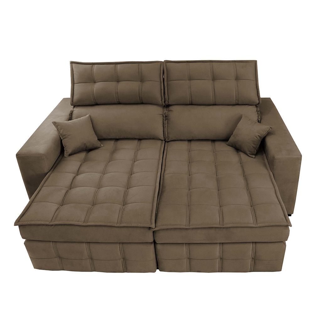 Sofá Retrátil e Reclinável 2,20m Molas Ensacadas e Costura Tripla Cama inBox Nobre Suede Castor - 5