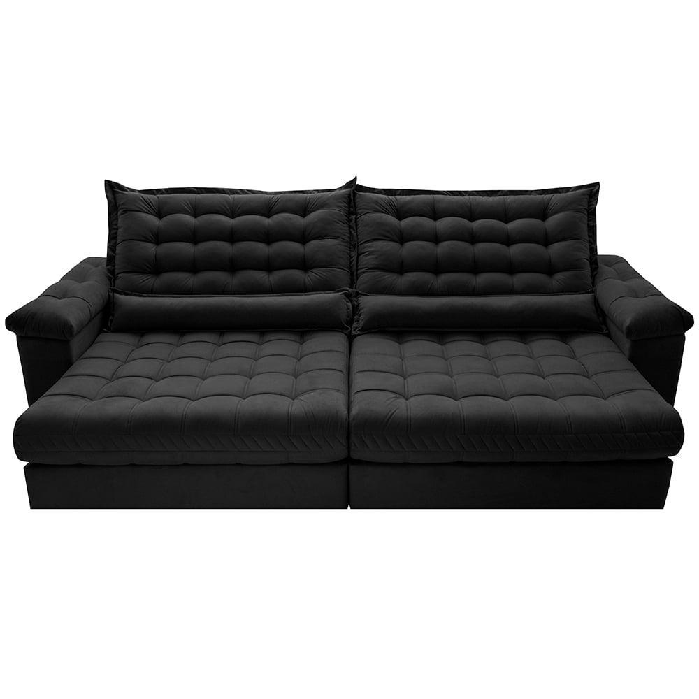 Sofá Retrátil e Reclinável 2,15m Molas Ensacadas Cama inBox Big Space com Bordado 3D Velusoft Preto - 5