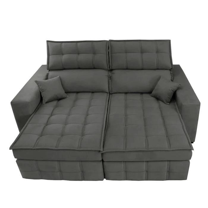 Sofá Retrátil e Reclinável 2,20m Molas Ensacadas e Costura Tripla Cama inBox Japão Velusoft Cinza - 5