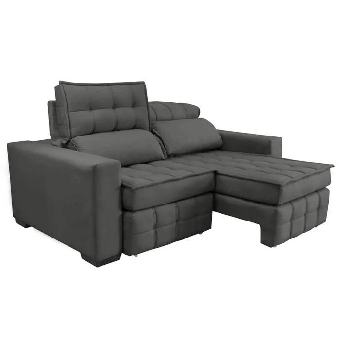Sofá Retrátil e Reclinável 2,20m Molas Ensacadas e Costura Tripla Cama inBox Japão Velusoft Cinza - 7