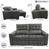 Sofá Retrátil e Reclinável 2,20m Molas Ensacadas e Costura Tripla Cama inBox Japão Velusoft Cinza - 2