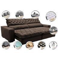 Sofá Retrátil e Reclinável 2,15m Molas Ensacadas Cama inBox Spazus com Bordado 3D Velusoft Café - 3