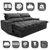Sofá Retrátil e Reclinável 2,15m Molas Ensacadas Cama inBox Elegance com ThermoGel Velusoft Cinza - 3
