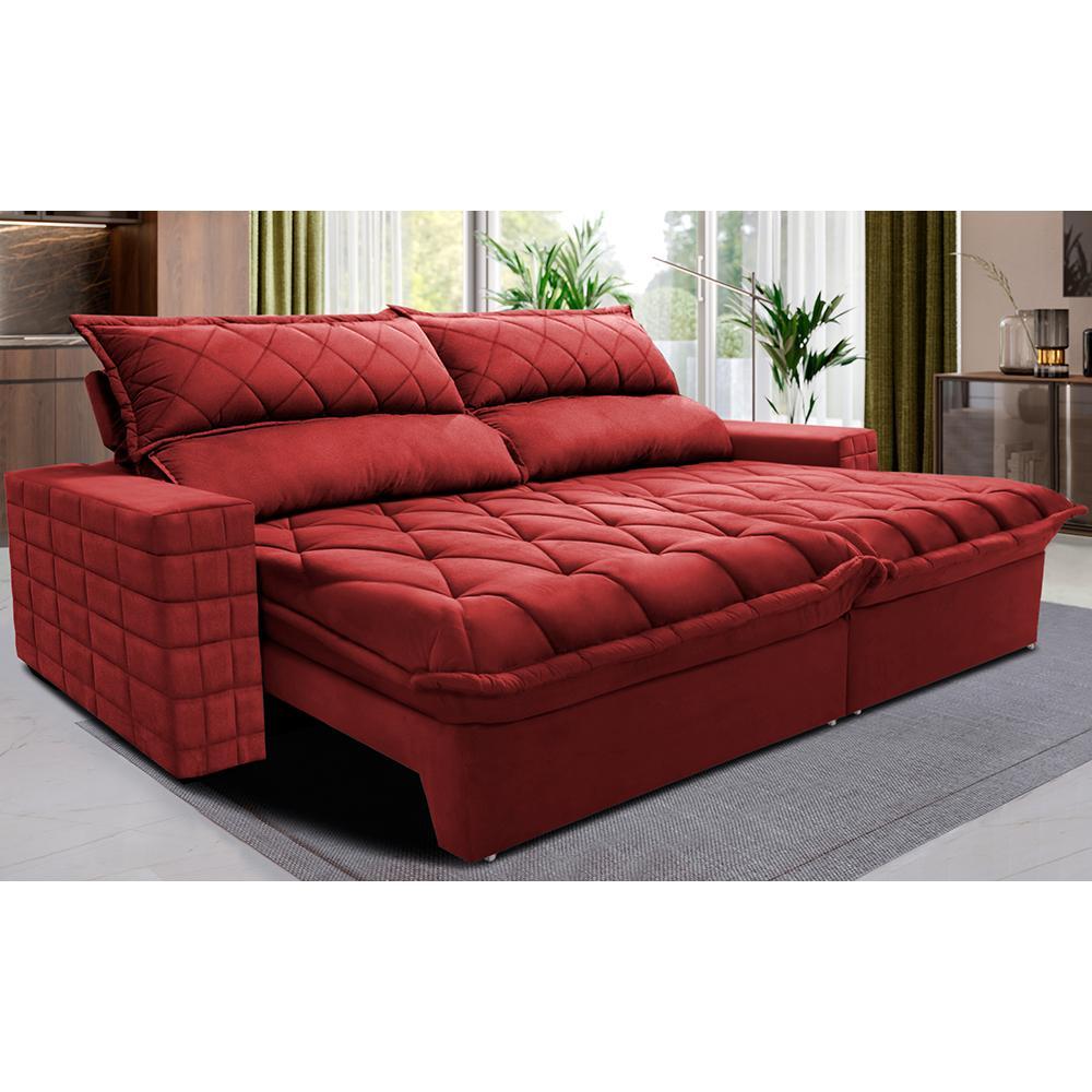 Sofá Retrátil e Reclinável 2,15m Molas Ensacadas Cama inBox Elegance com ThermoGel Velusoft Vermelho - 1