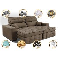 Sofá Retrátil e Reclinável 2,20m Molas Ensacadas e Costura Tripla Cama inBox Japão Velusoft Castor - 3