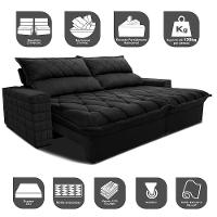 Sofá Retrátil e Reclinável 2,15m Molas Ensacadas Cama inBox Elegance com ThermoGel Velusoft Preto - 3