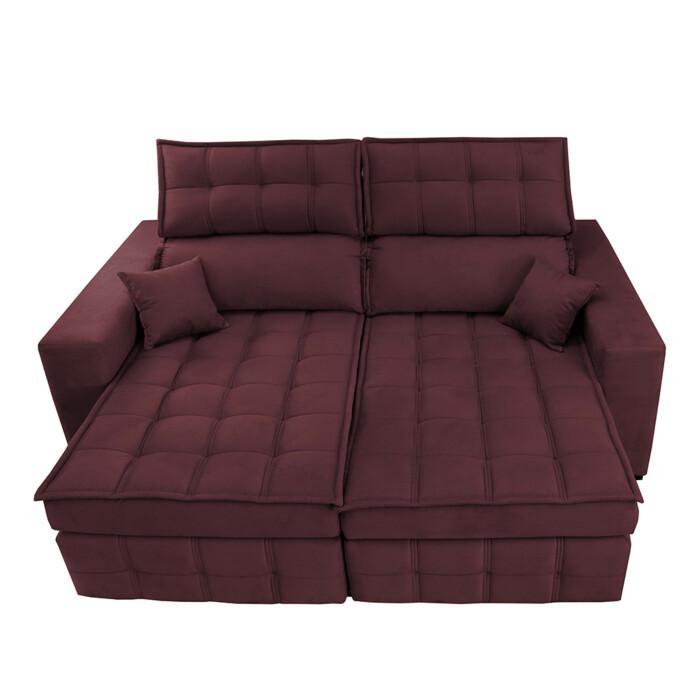 Sofá Retrátil e Reclinável 2,20m Molas Ensacadas e Costura Tripla Cama inBox Japão Velusoft Vinho - 4