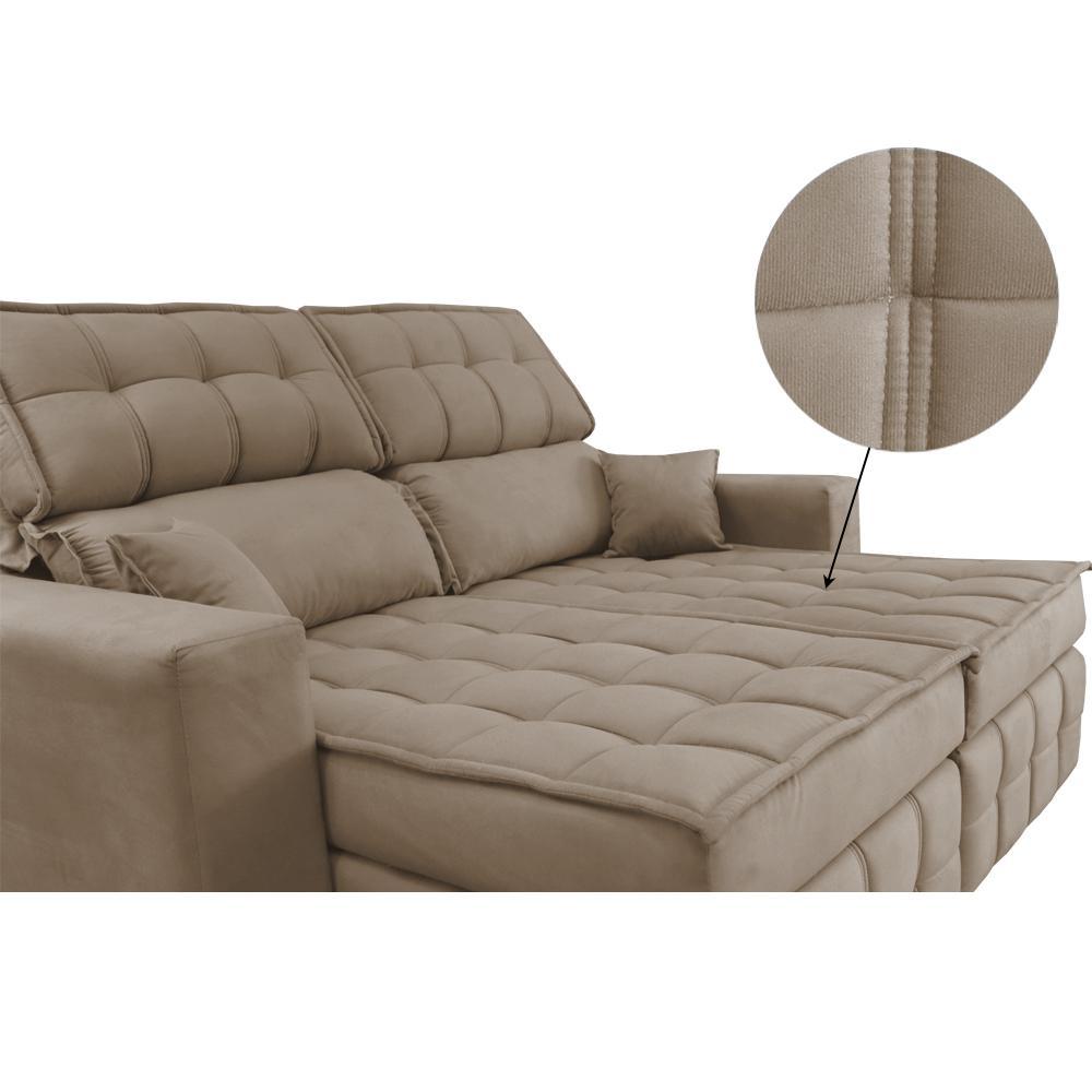 Sofá Retrátil e Reclinável 2,20m Molas Ensacadas e Costura Tripla Cama inBox Nobre Suede Bege - 4