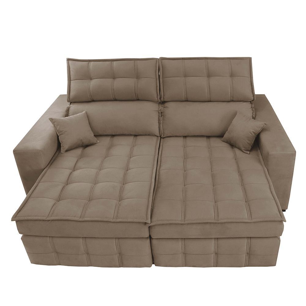 Sofá Retrátil e Reclinável 2,20m Molas Ensacadas e Costura Tripla Cama inBox Nobre Suede Bege - 5