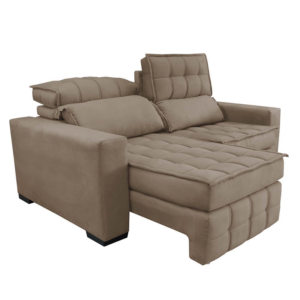 Sofá Retrátil e Reclinável 2,20m Molas Ensacadas e Costura Tripla Cama inBox Nobre Suede Bege - 7