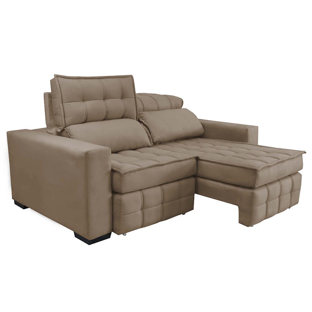 Sofá Retrátil e Reclinável 2,20m Molas Ensacadas e Costura Tripla Cama inBox Nobre Suede Bege - 8