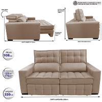 Sofá Retrátil e Reclinável 2,20m Molas Ensacadas e Costura Tripla Cama inBox Nobre Suede Bege - 2