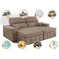 Sofá Retrátil e Reclinável 2,20m Molas Ensacadas e Costura Tripla Cama inBox Nobre Suede Bege - 3