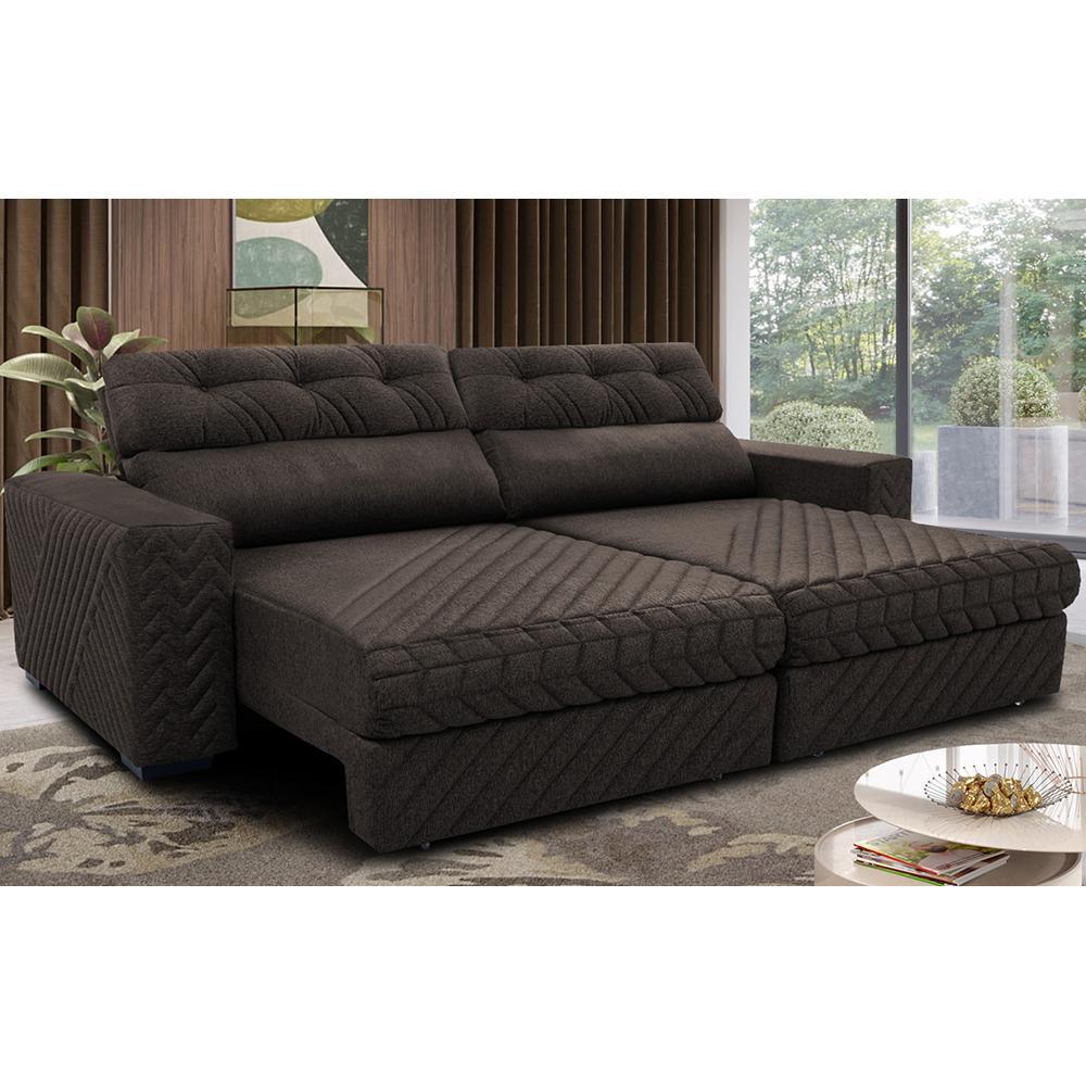 Sofá Retrátil e Reclinável 2,15m Molas Ensacadas Cama inBox Style Thermo Gel Linho Marrom - 1
