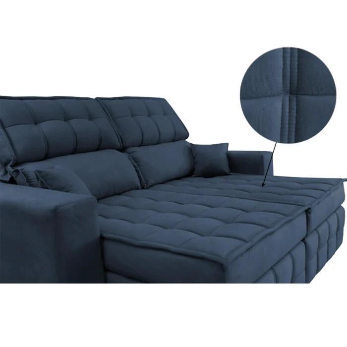 Sofá Retrátil e Reclinável 2,20m Molas Ensacadas e Costura Tripla Cama inBox Japão Velusoft Azul - 4
