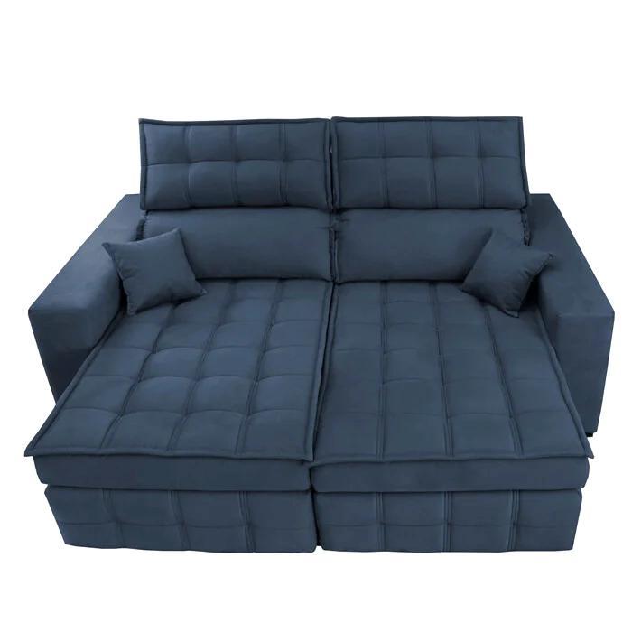 Sofá Retrátil e Reclinável 2,20m Molas Ensacadas e Costura Tripla Cama inBox Japão Velusoft Azul - 5