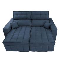 Sofá Retrátil e Reclinável 2,20m Molas Ensacadas e Costura Tripla Cama inBox Japão Velusoft Azul - 5