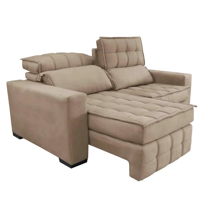 Sofá Retrátil e Reclinável 2,20m Molas Ensacadas e Costura Tripla Cama inBox Japão Velusoft Bege - 7