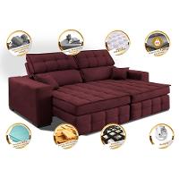 Sofá Retrátil e Reclinável 2,20m Molas Ensacadas e Costura Tripla Cama inBox Nobre Suede Vinho - 3