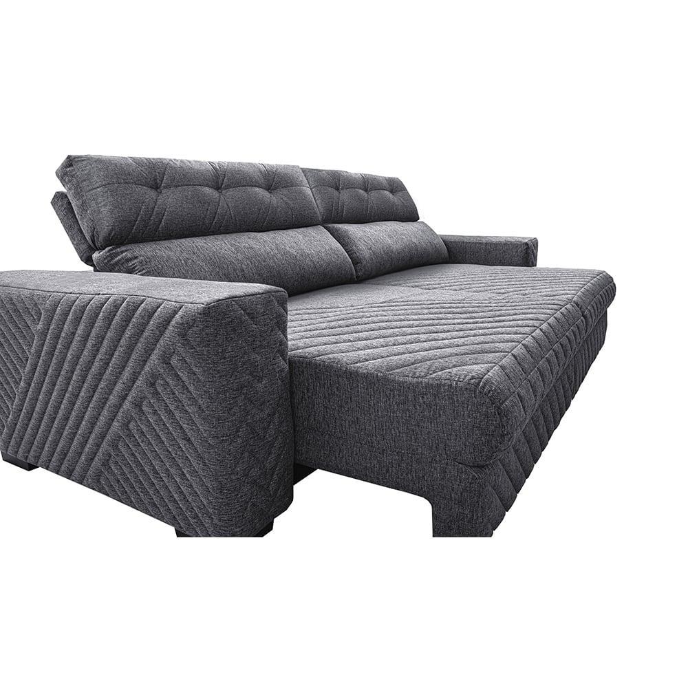 Sofá Retrátil e Reclinável 2,15m Molas Ensacadas Cama inBox Style Thermo Gel Linho Cinza Escuro - 4