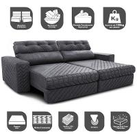 Sofá Retrátil e Reclinável 2,15m Molas Ensacadas Cama inBox Style Thermo Gel Linho Cinza Escuro - 3