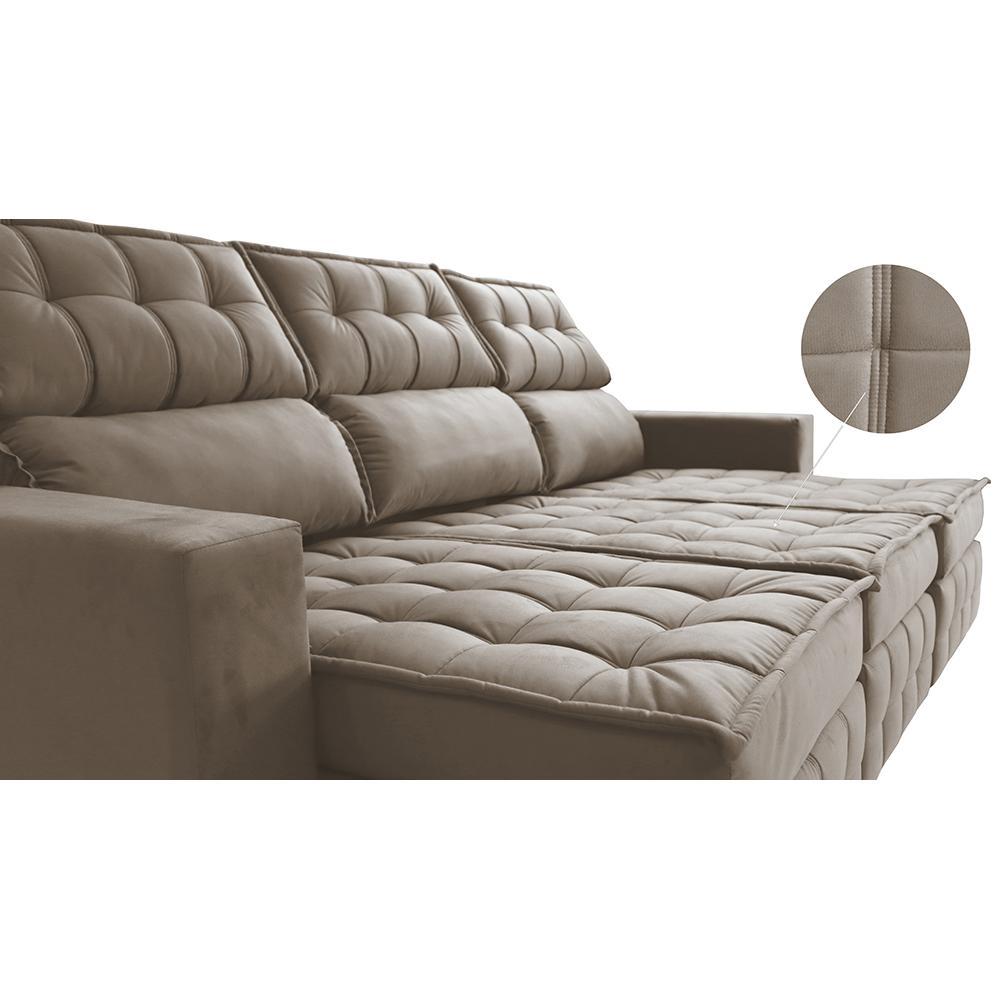 Sofá Retrátil e Reclinável 2,50m Molas Ensacadas e Costura Tripla Cama inBox Nobre Suede Bege - 4