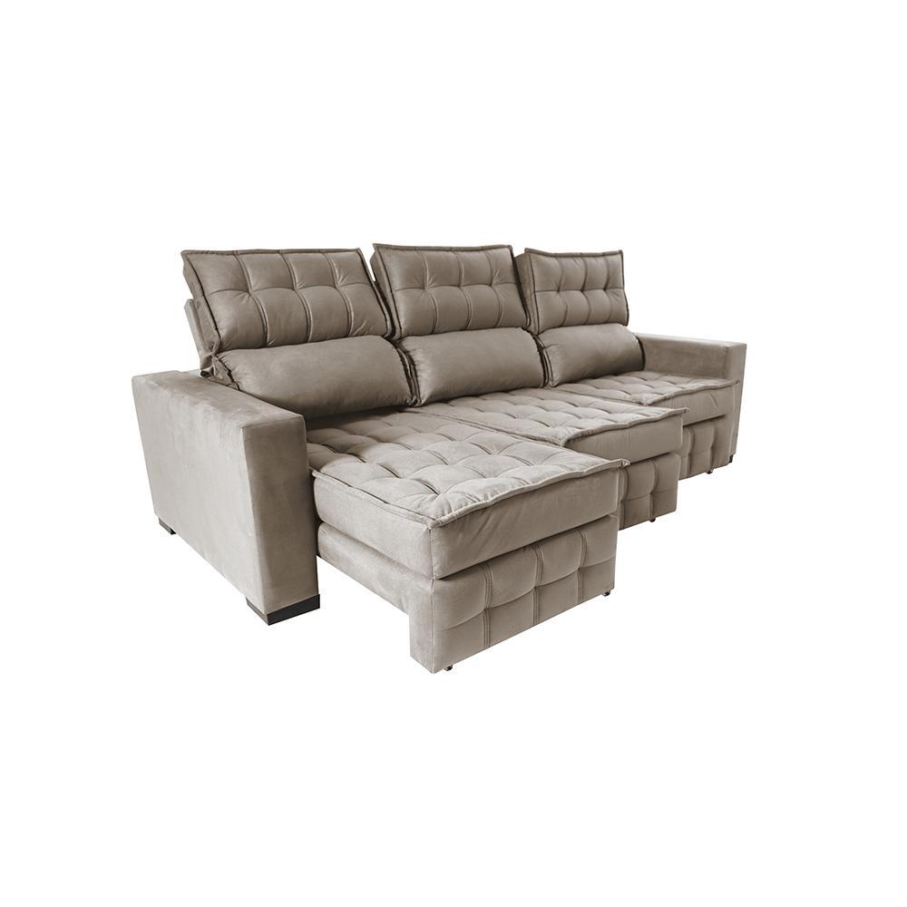 Sofá Retrátil e Reclinável 2,50m Molas Ensacadas e Costura Tripla Cama inBox Nobre Suede Bege - 7