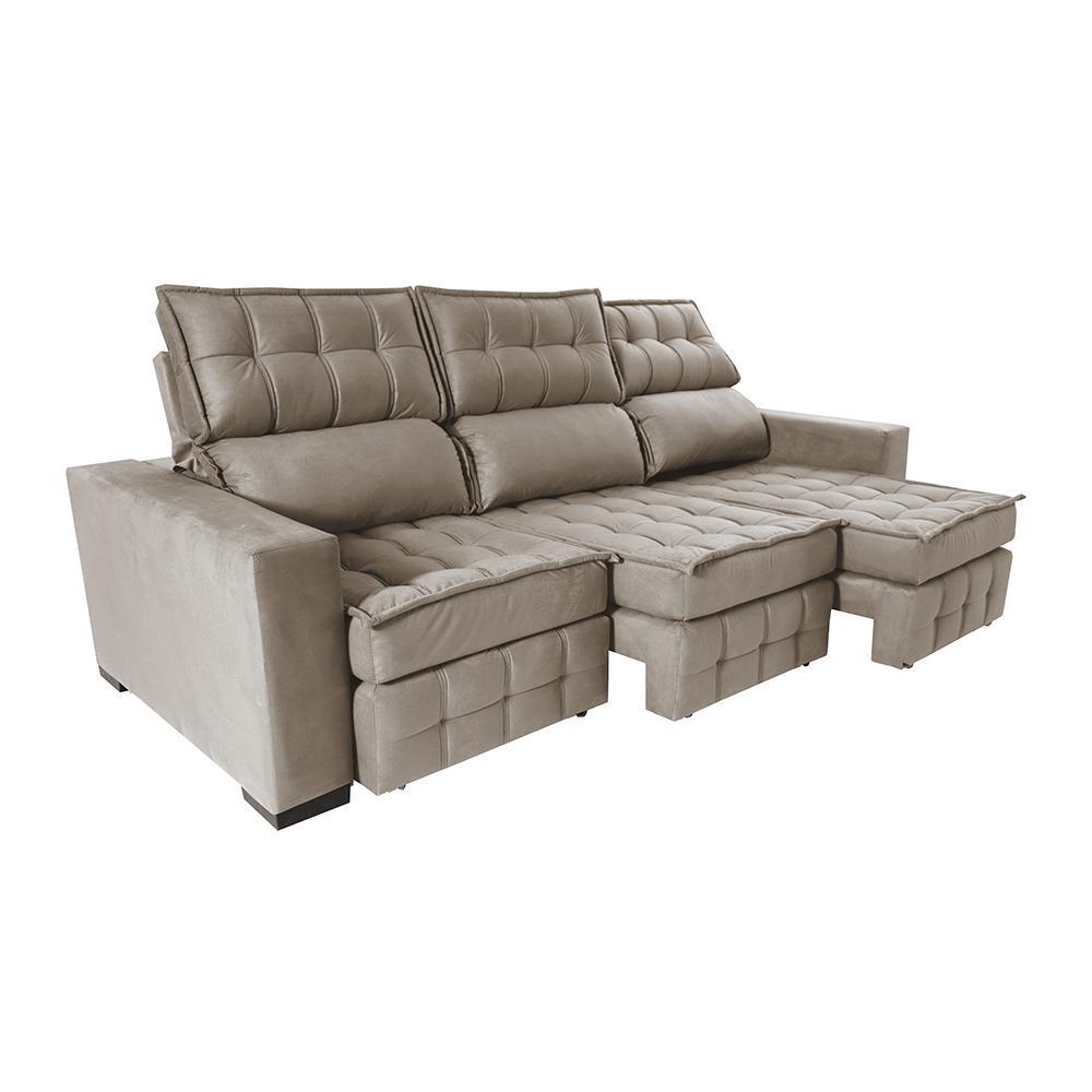 Sofá Retrátil e Reclinável 2,50m Molas Ensacadas e Costura Tripla Cama inBox Nobre Suede Bege - 8