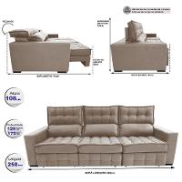Sofá Retrátil e Reclinável 2,50m Molas Ensacadas e Costura Tripla Cama inBox Nobre Suede Bege - 2