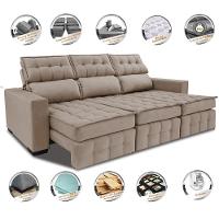 Sofá Retrátil e Reclinável 2,50m Molas Ensacadas e Costura Tripla Cama inBox Nobre Suede Bege - 3