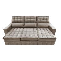 Sofá Retrátil e Reclinável 2,50m Molas Ensacadas e Costura Tripla Cama inBox Nobre Suede Bege - 5