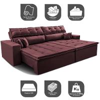 Sofá Retrátil e Reclinável 2,32m Luxos Cama inBox Velusoft Vinho