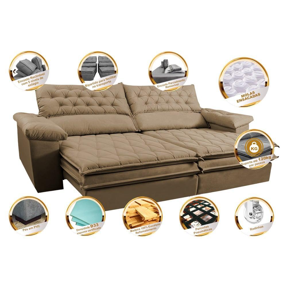 Sofá Retrátil e Reclinável 2,32m Molas Ensacadas Cama inBox Alemanha com Espuma Viscoelástico Velusoft Castor - 3