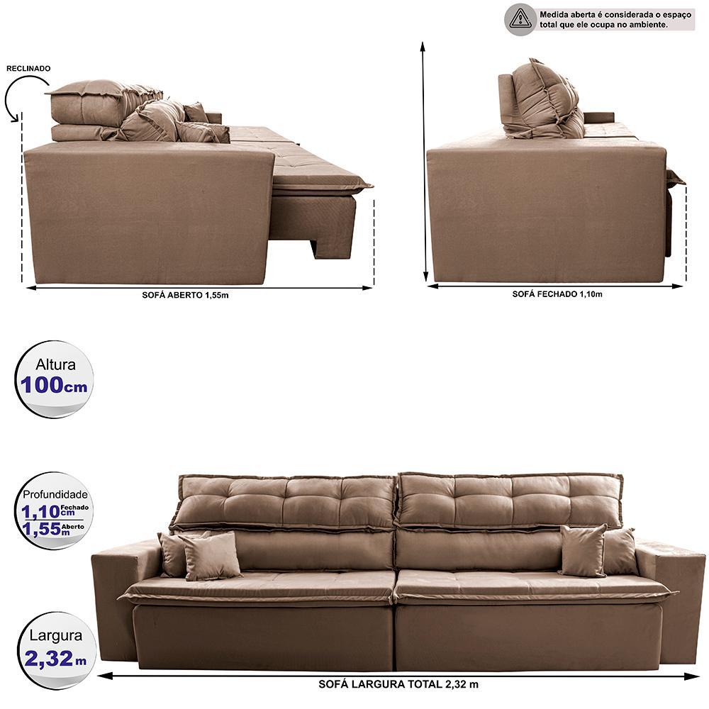 Sofá Retrátil e Reclinável 2,32m Luxos Cama inBox Velusoft Castor - 3