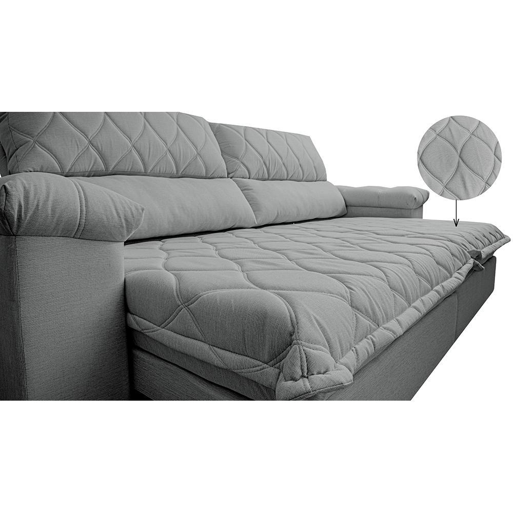 Sofá Retrátil e Reclinável 2,35m Molas Ensacadas Cama inBox Big Home com Bordado 3D Linho Cinza Claro - 4