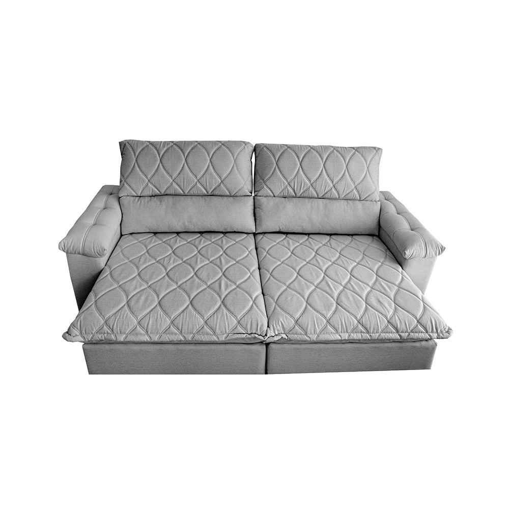 Sofá Retrátil e Reclinável 2,35m Molas Ensacadas Cama inBox Big Home com Bordado 3D Linho Cinza Claro - 5