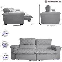Sofá Retrátil e Reclinável 2,35m Molas Ensacadas Cama inBox Big Home com Bordado 3D Linho Cinza Claro - 2