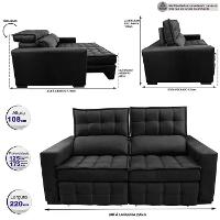 Sofá Retrátil e Reclinável 2,20m Molas Ensacadas e Costura Tripla Cama inBox Japão Velusoft Preto - 2