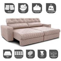 Sofá Retrátil e Reclinável 2,35m Molas Ensacadas Cama inBox Style Thermo Gel Linho Bege Claro - 3